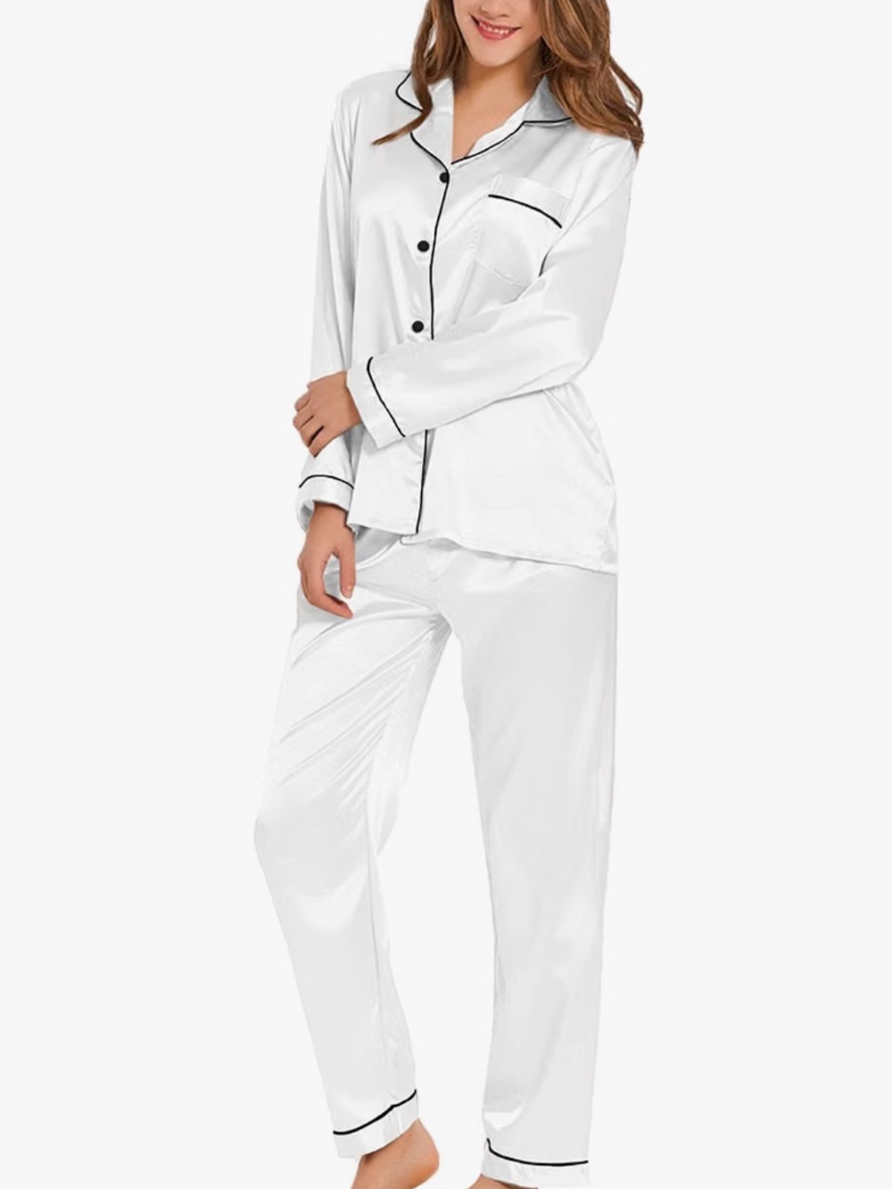 Women's White Satin Pajama Set